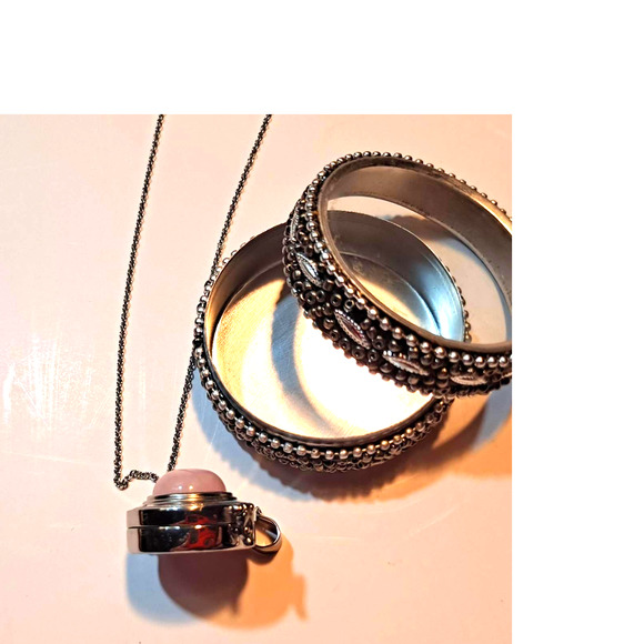 STEAMPUNK FABULOUS! Galilea Rose Quartz Compass Stainless locket - Picture 6 of 10